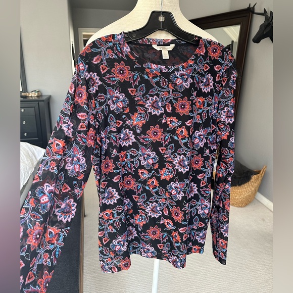 Banana Republic Tops - Banana Republic Black Floral Mesh Top, size large